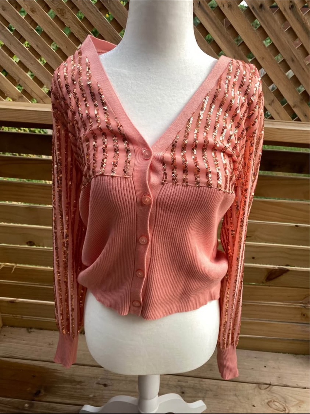 VENUS Pink Sequin Stripe V-Neck Cardigan